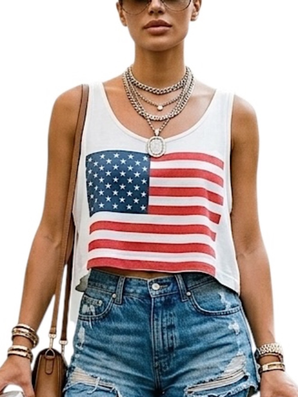 Y2K American Apparel made in USA cropped cotton American flag tank top One Size